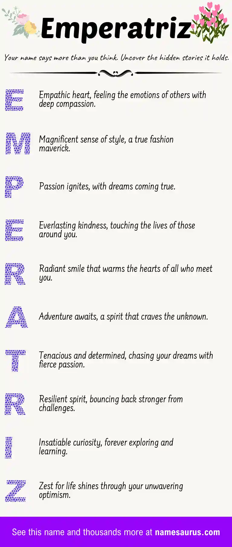 Acrostic poem about Emperatriz.