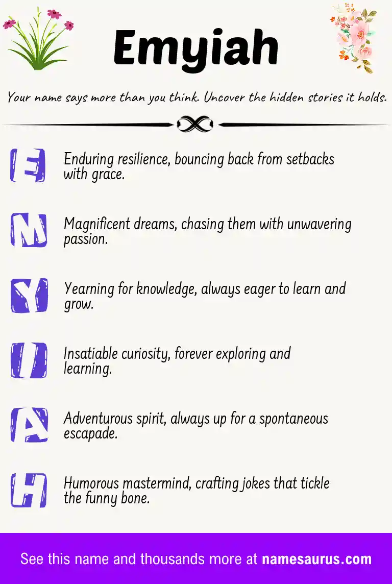 Acrostic poem about Emyiah.