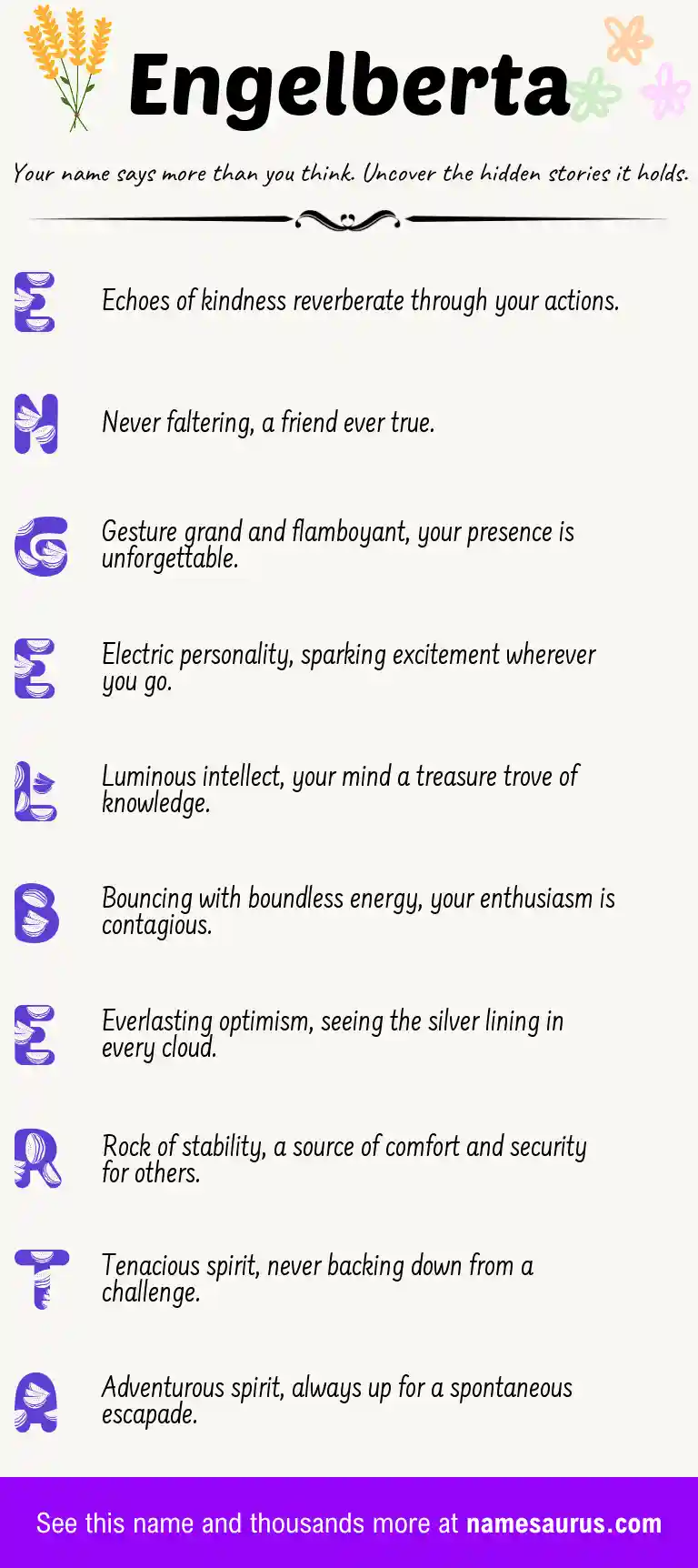 Acrostic poem about Engelberta.
