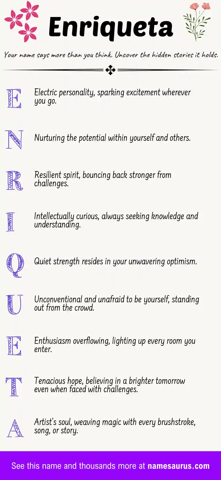 Acrostic poem about Enriqueta.