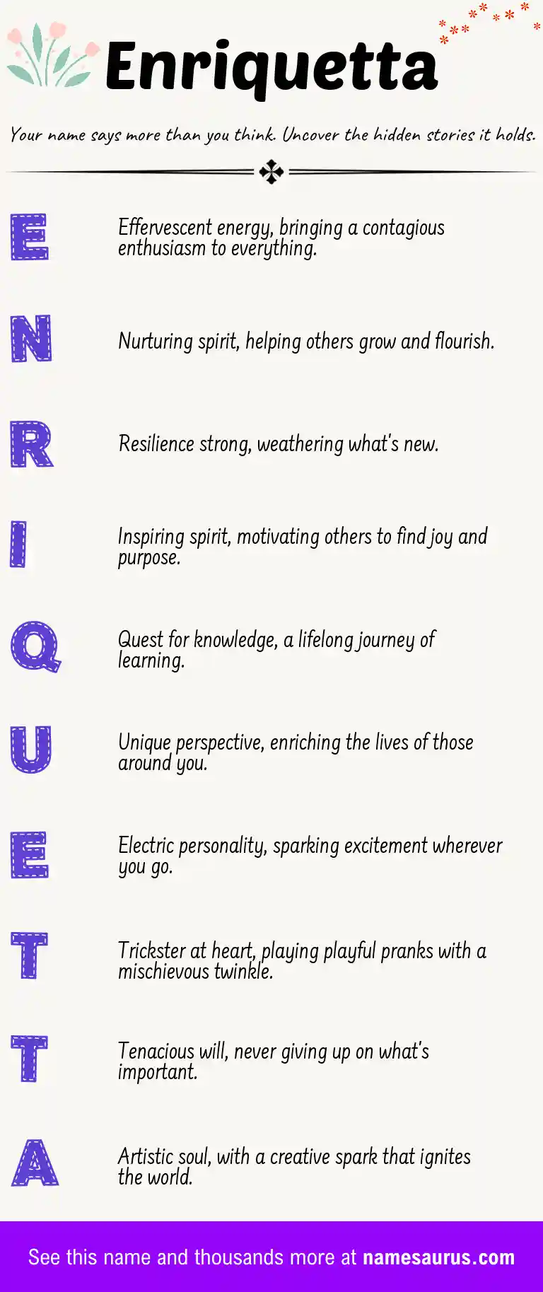 Acrostic poem about Enriquetta.