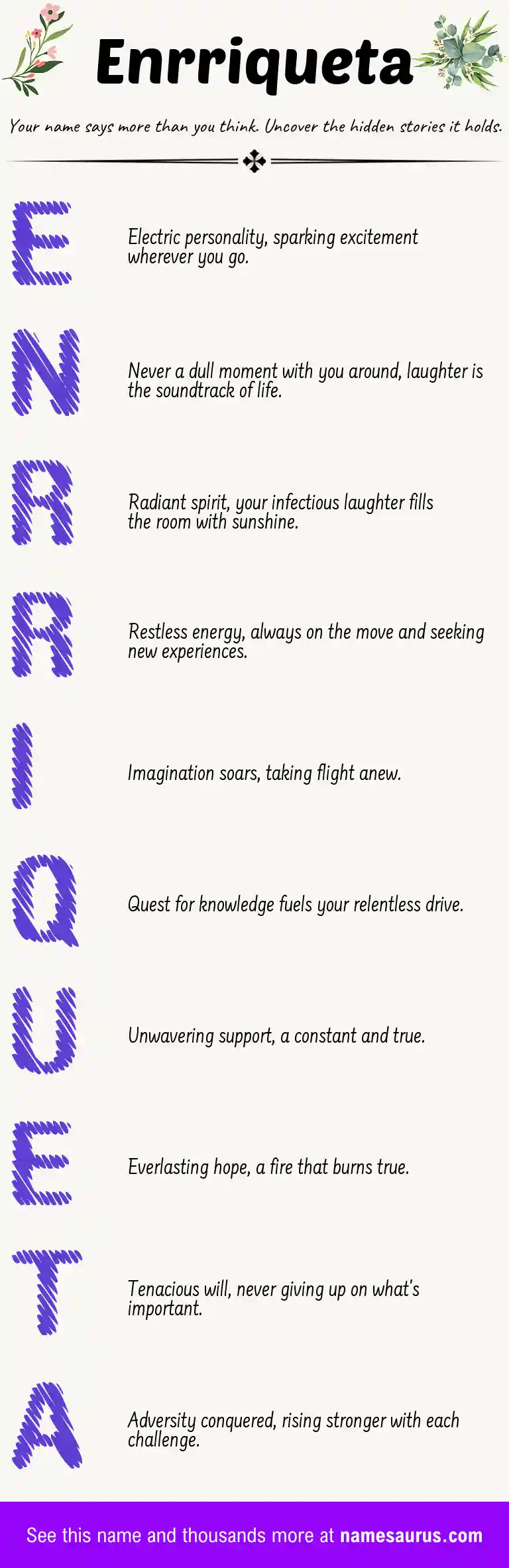 Acrostic poem about Enrriqueta.