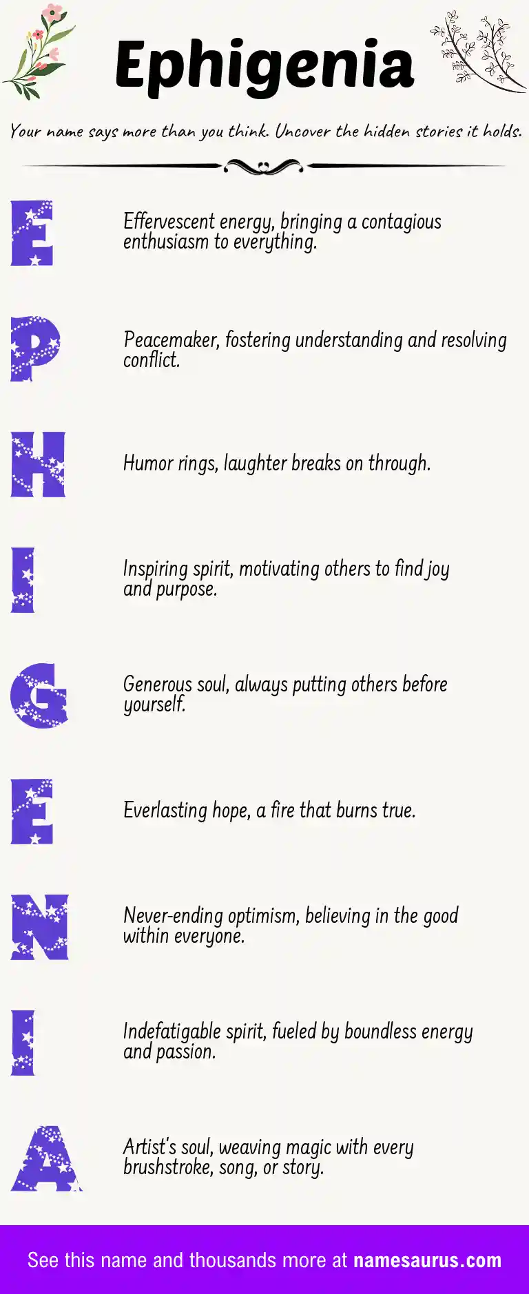 Acrostic poem about Ephigenia.
