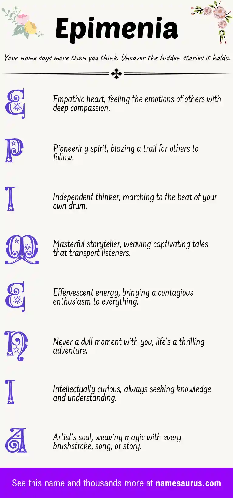 Acrostic poem about Epimenia.