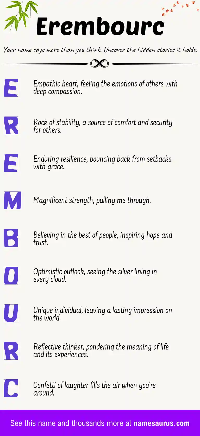 Acrostic poem about Erembourc.
