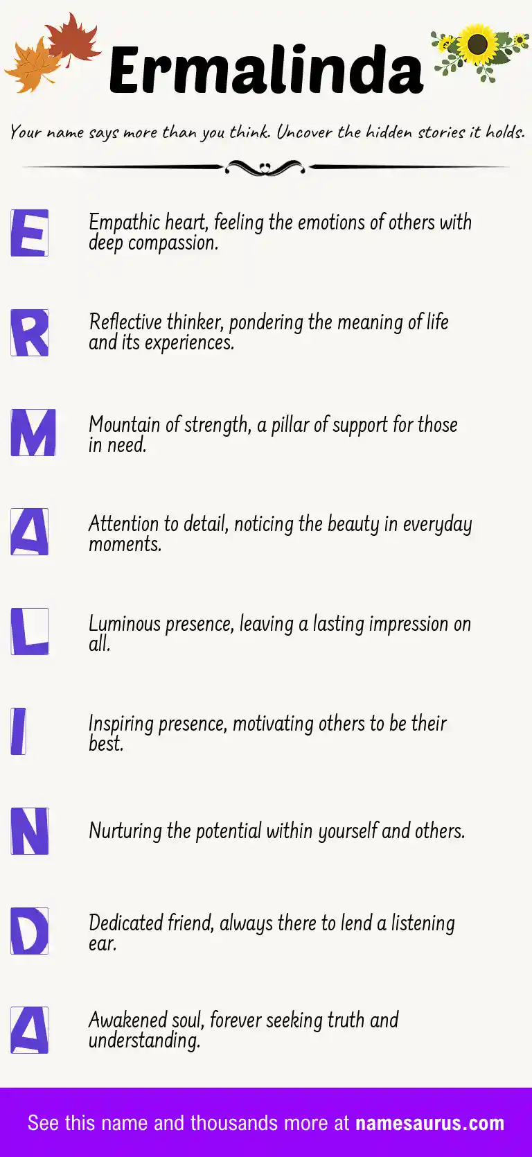 Acrostic poem about Ermalinda.