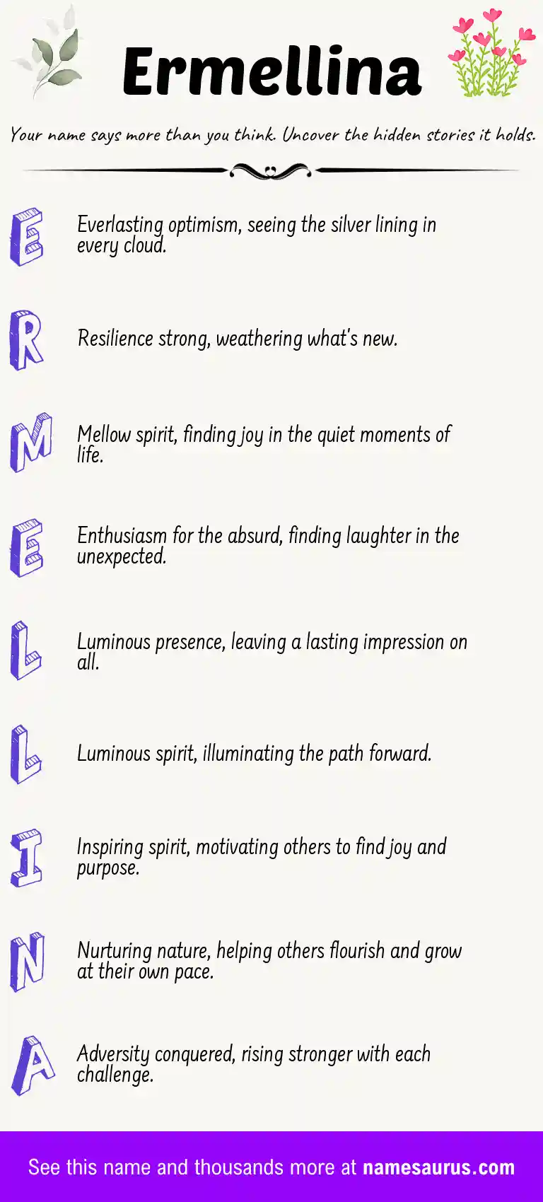 Acrostic poem about Ermellina.