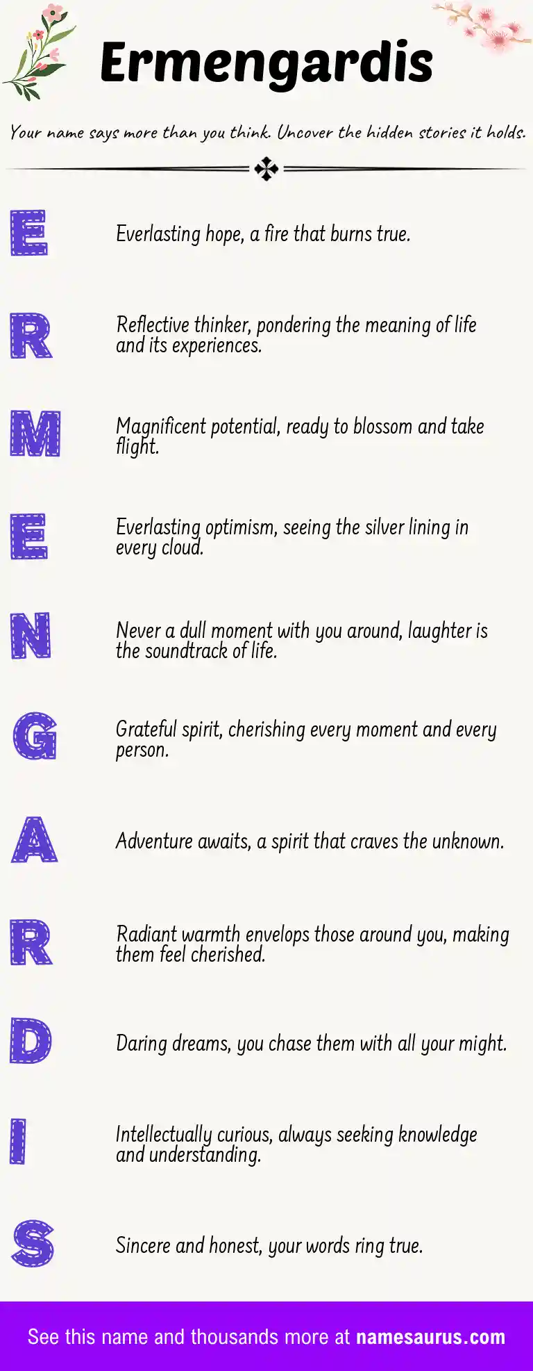 Acrostic poem about Ermengardis.