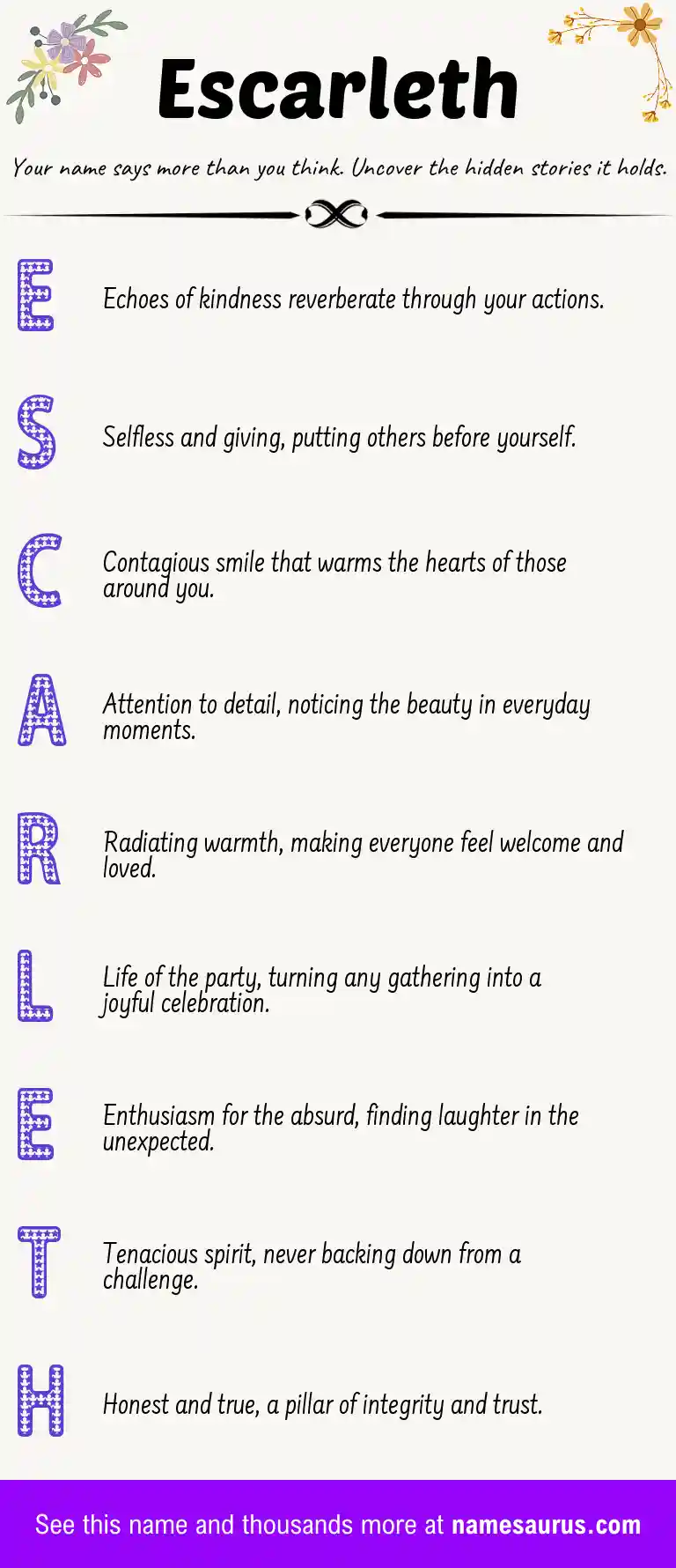 Acrostic poem about Escarleth.