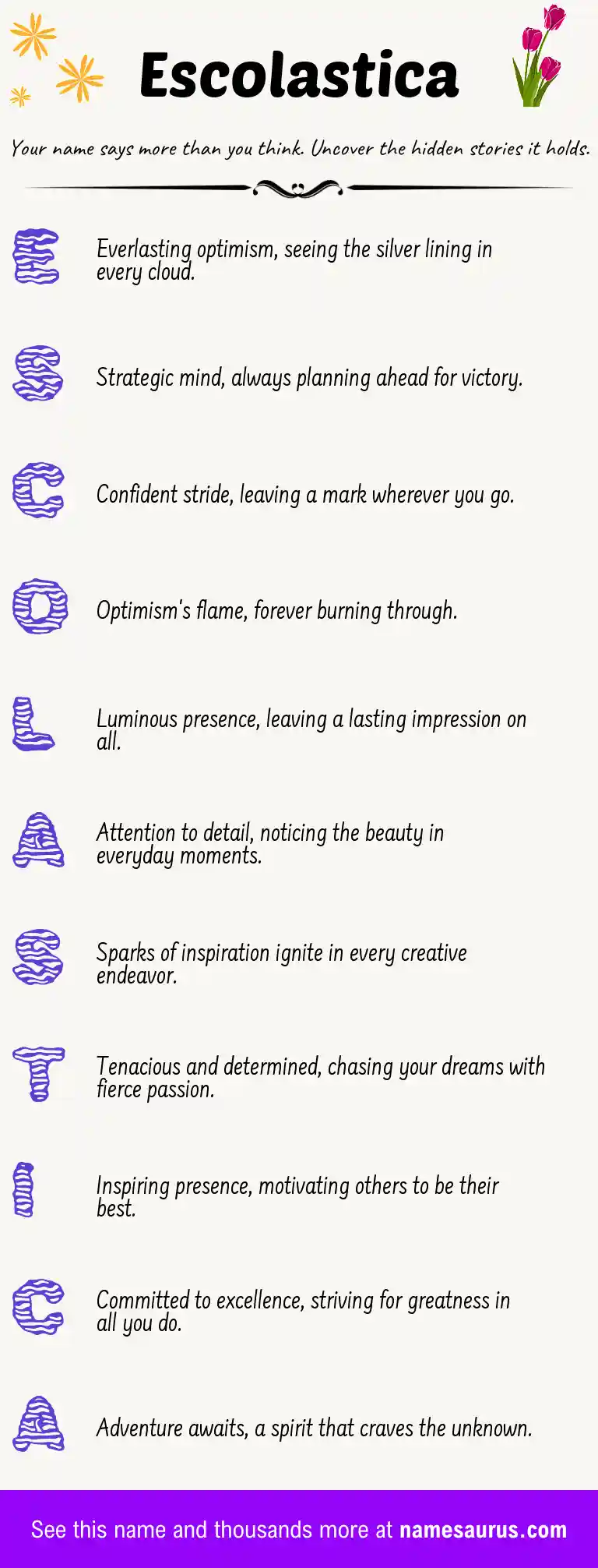 Acrostic poem about Escolastica.