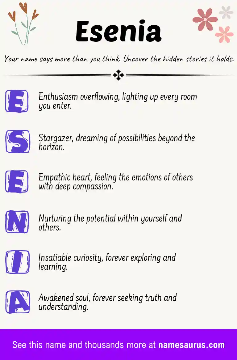 Acrostic poem about Esenia.