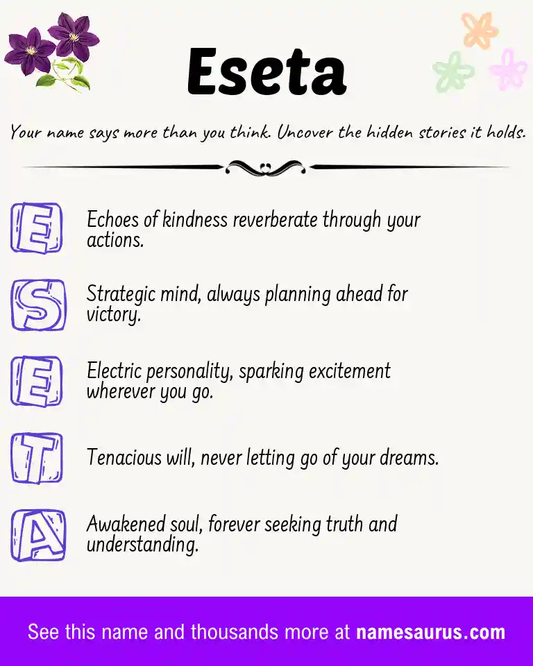 Acrostic poem about Eseta.