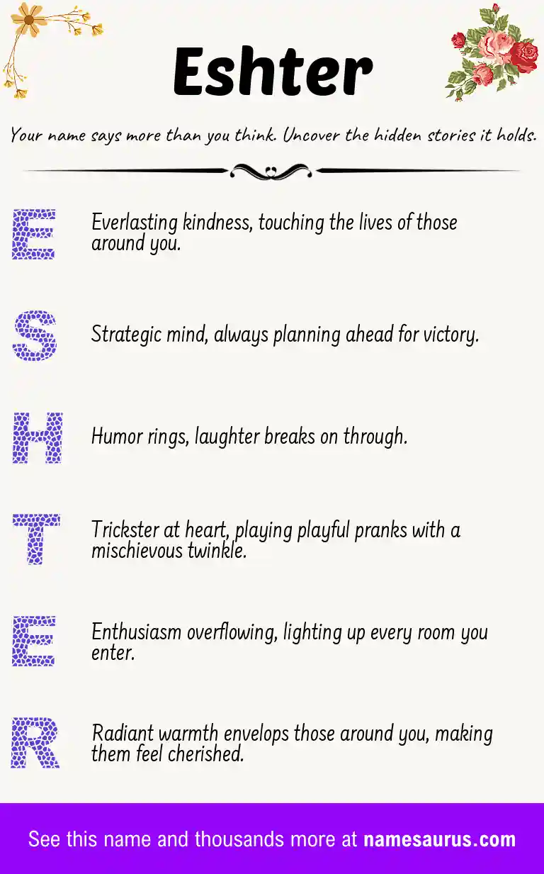 Acrostic poem about Eshter.