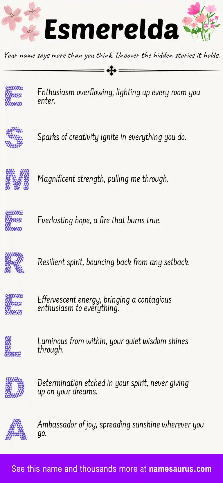Acrostic poem about Esmerelda.