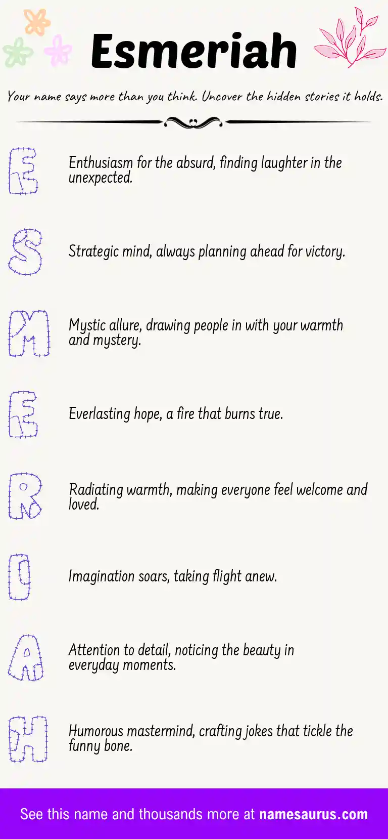 Acrostic poem about Esmeriah.