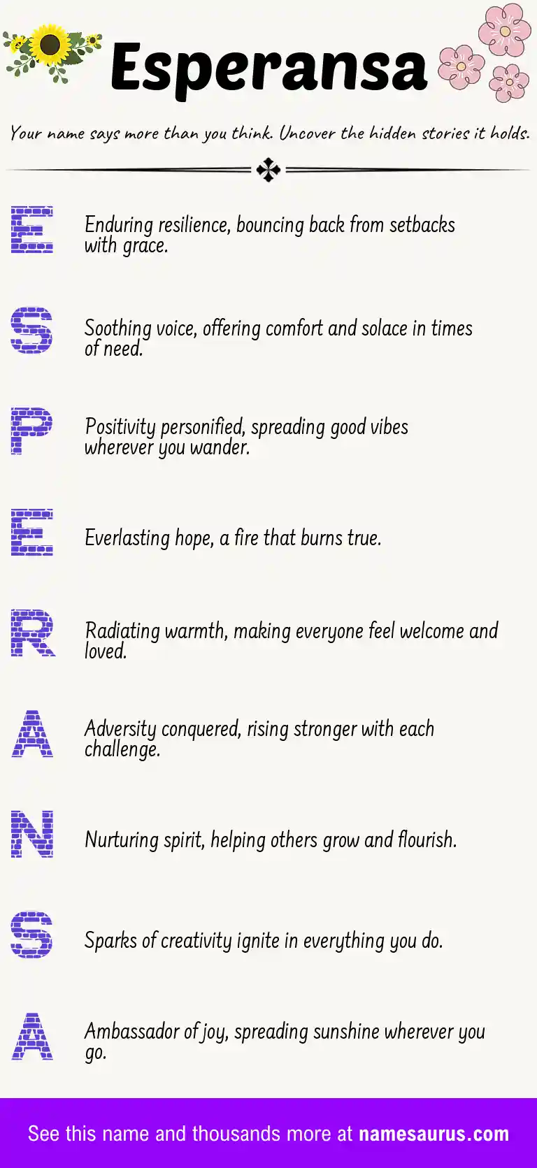 Acrostic poem about Esperansa.