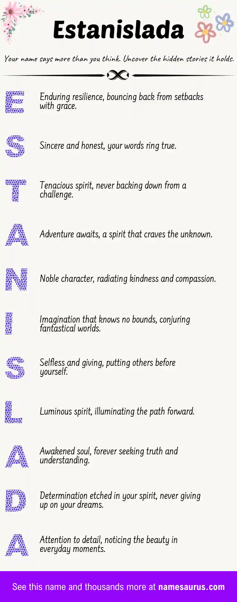 Acrostic poem about Estanislada.
