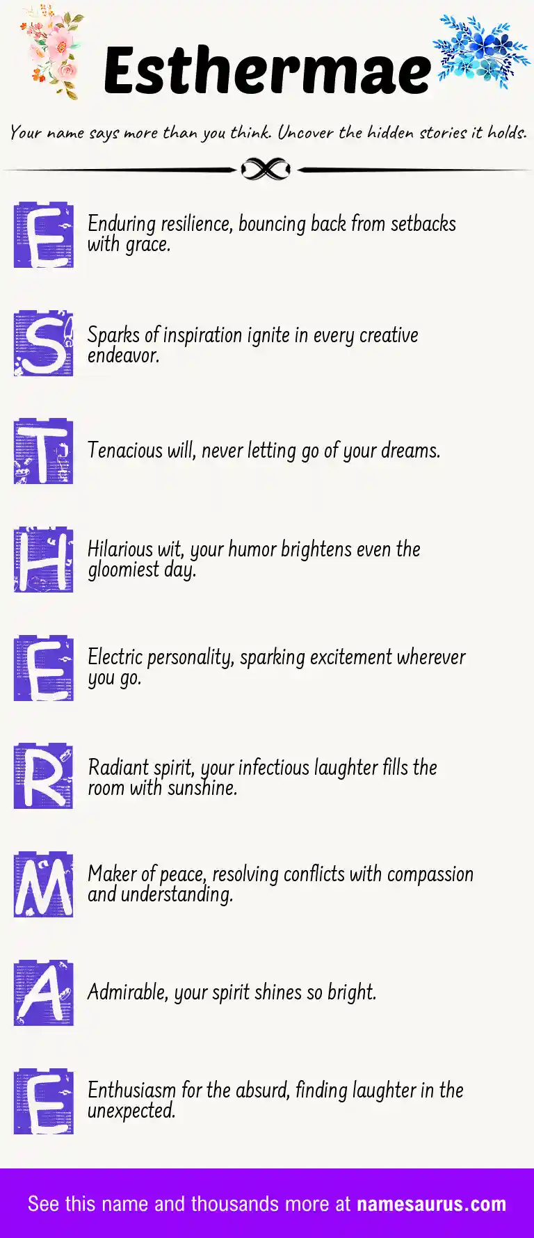 Acrostic poem about Esthermae.