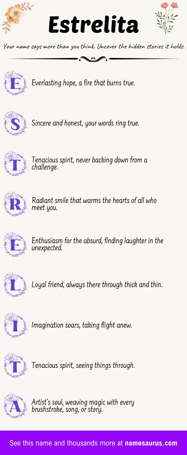 Acrostic poem about Estrelita.