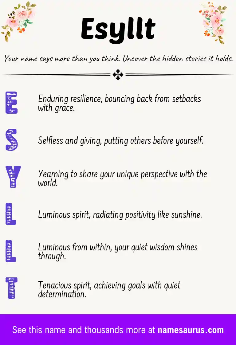 Acrostic poem about Esyllt.
