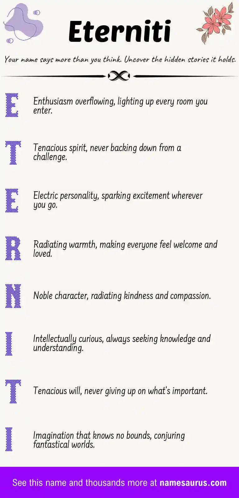 Acrostic poem about Eterniti.