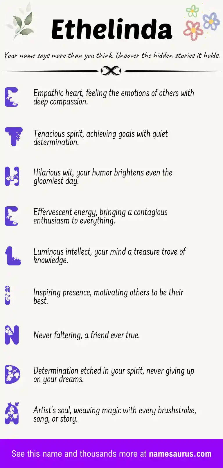 Acrostic poem about Ethelinda.