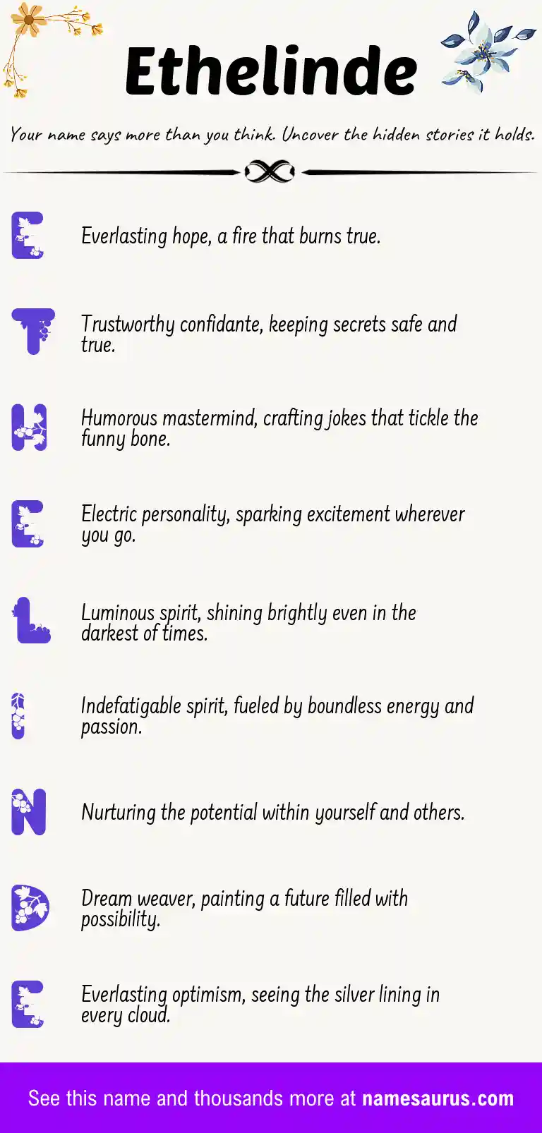 Acrostic poem about Ethelinde.