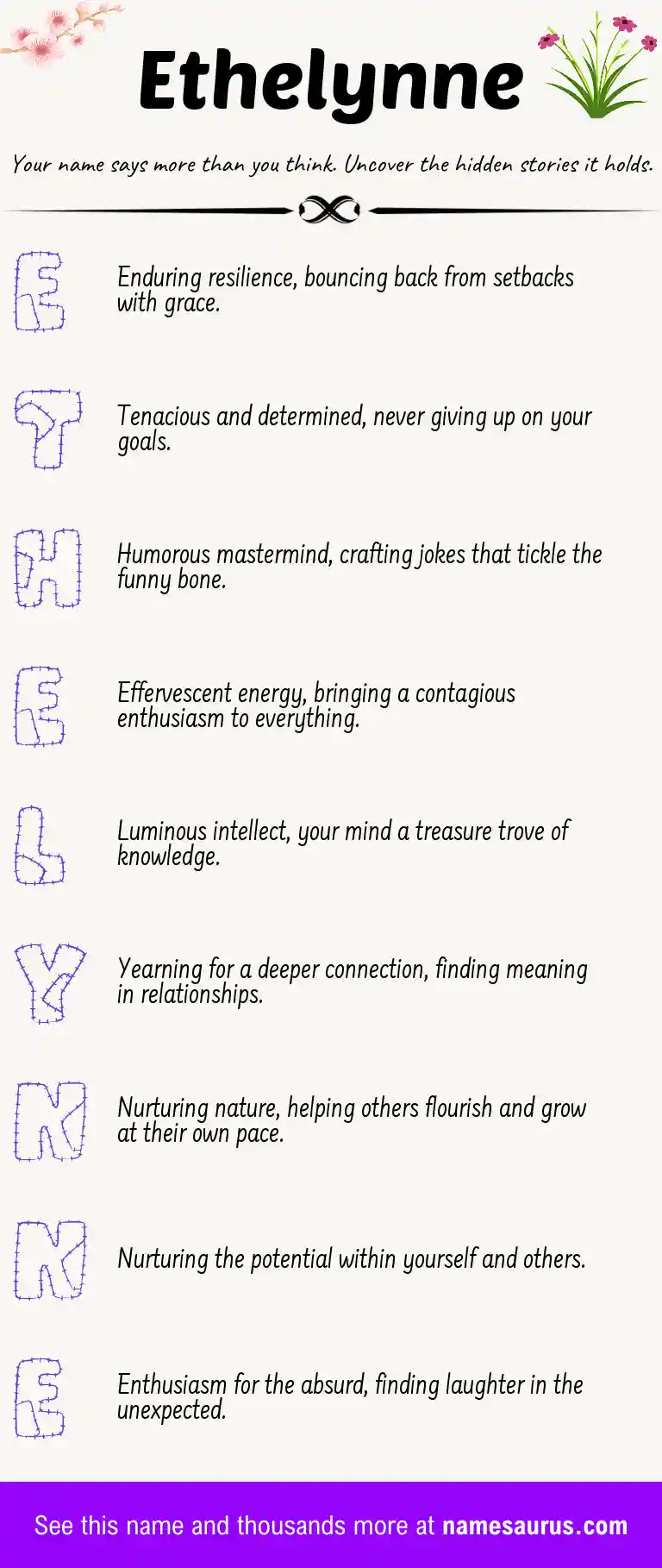 Acrostic poem about Ethelynne.