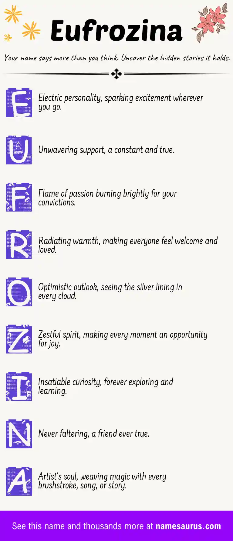 Acrostic poem about Eufrozina.