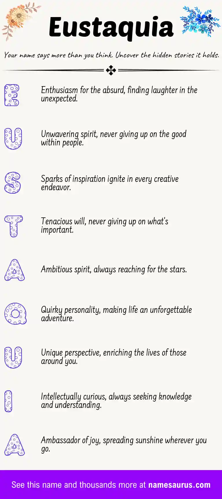 Acrostic poem about Eustaquia.