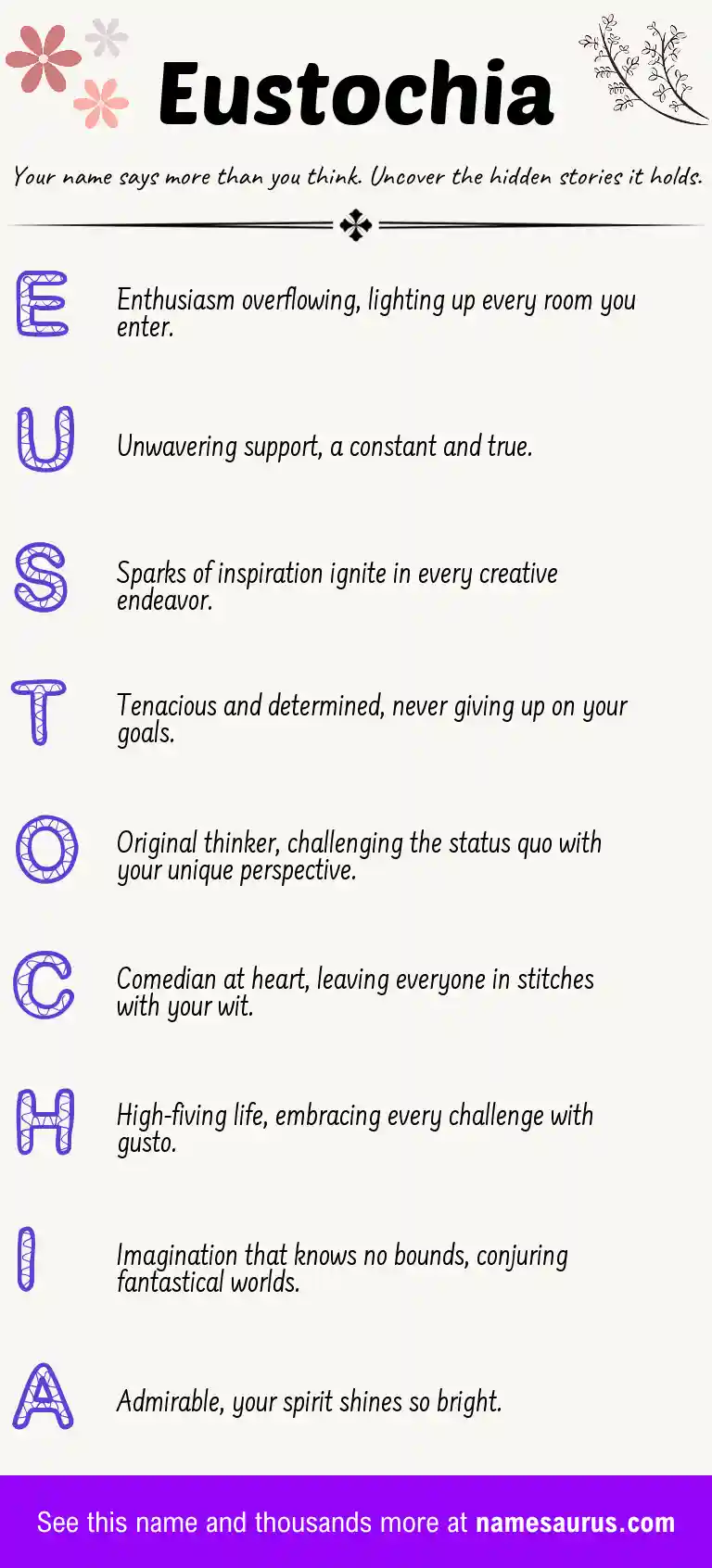 Acrostic poem about Eustochia.