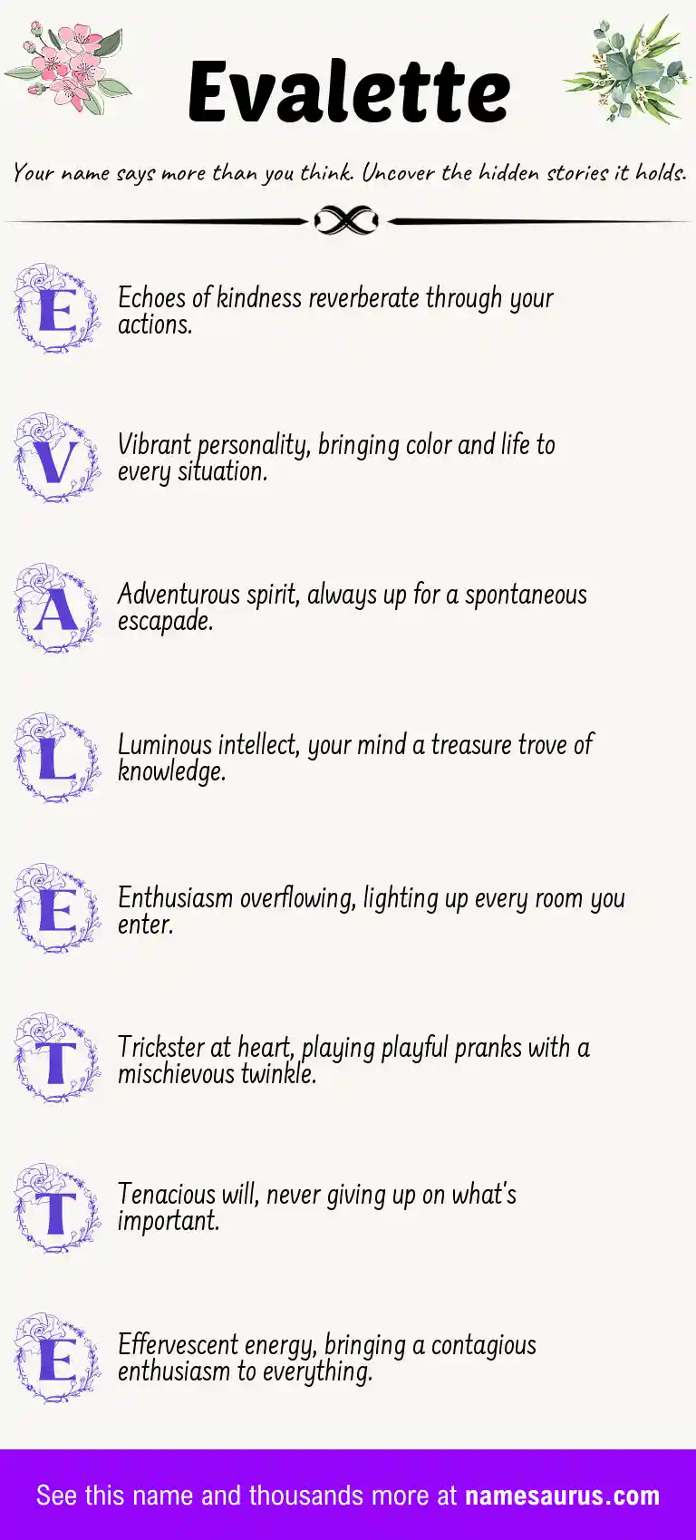 Acrostic poem about Evalette.