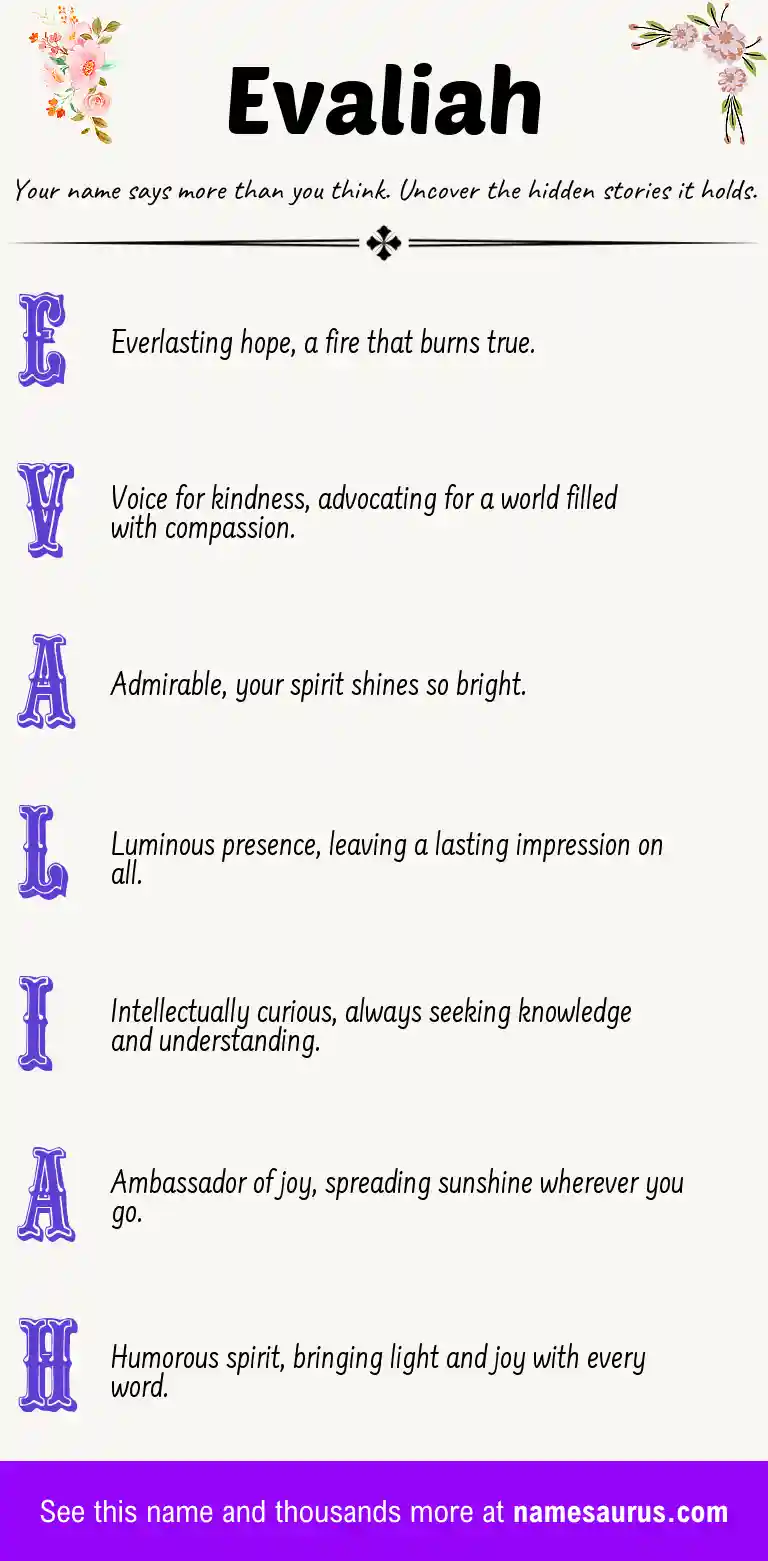 Acrostic poem about Evaliah.