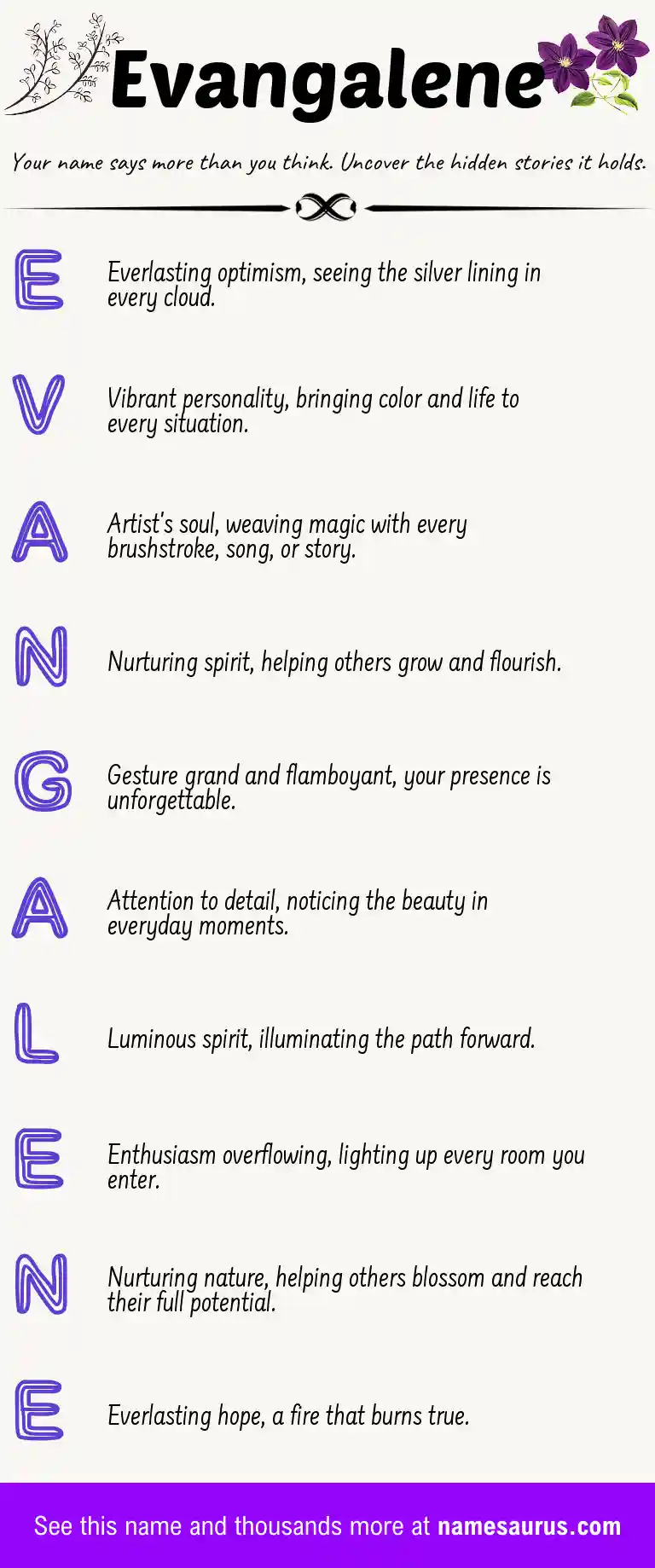 Acrostic poem about Evangalene.