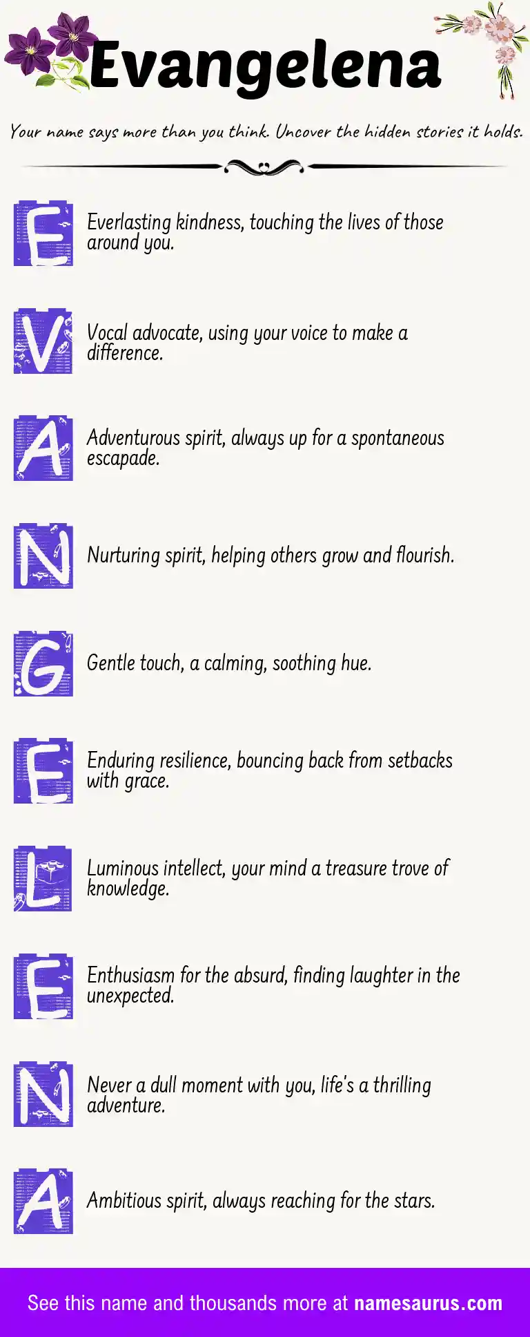 Acrostic poem about Evangelena.