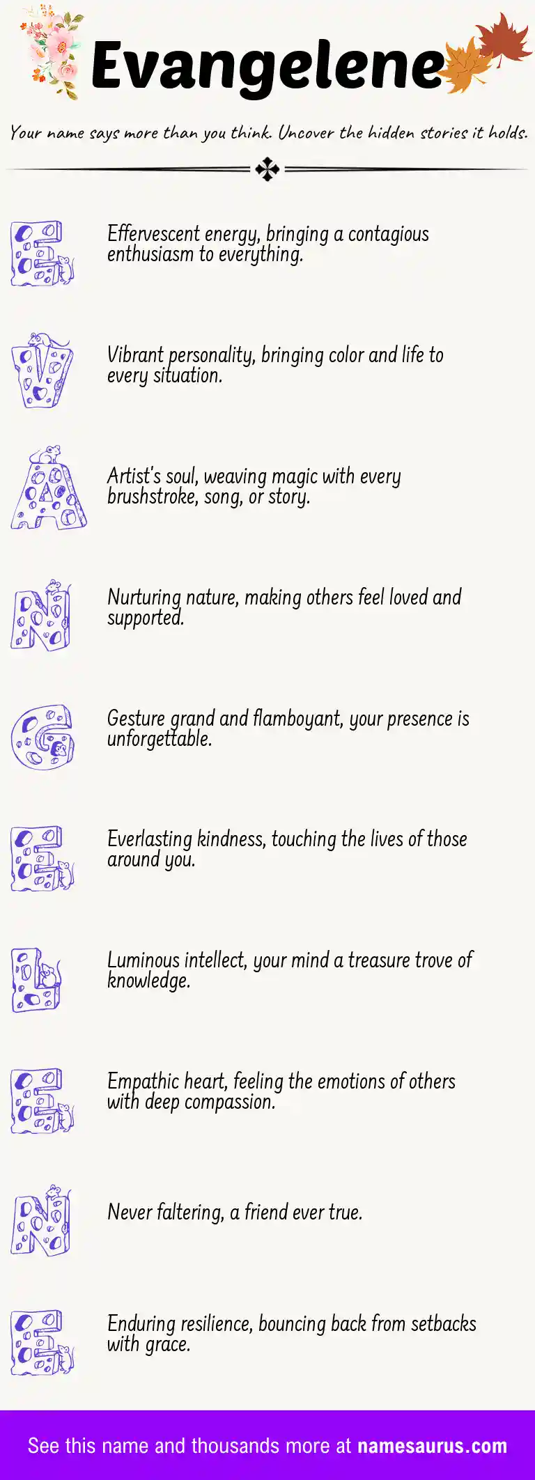 Acrostic poem about Evangelene.