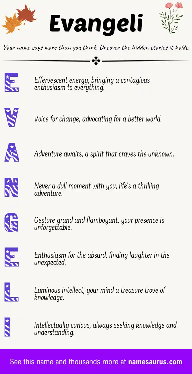 Acrostic poem about Evangeli.