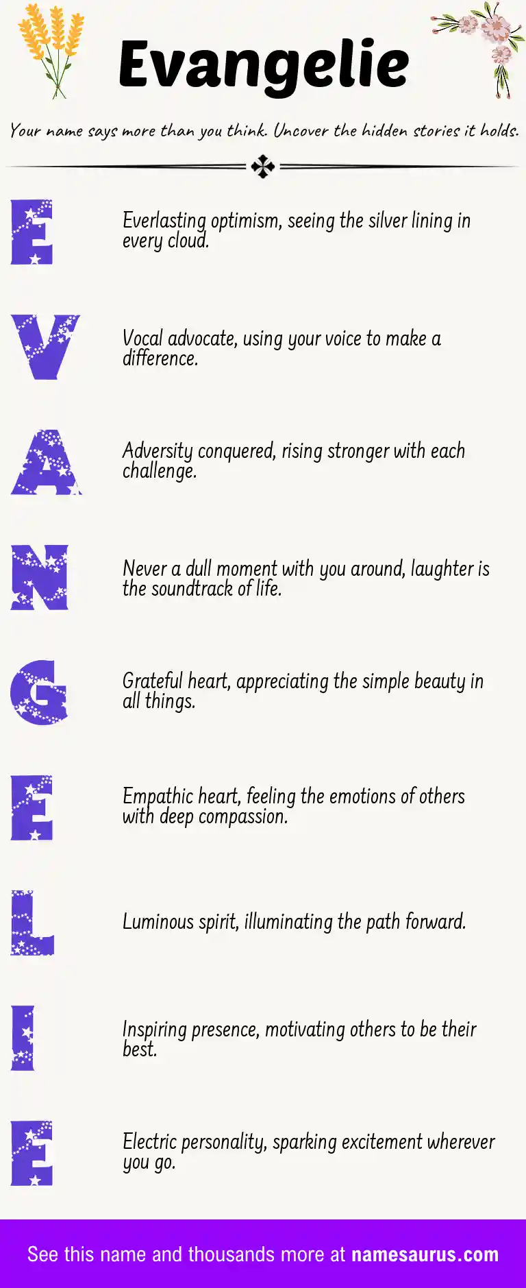 Acrostic poem about Evangelie.