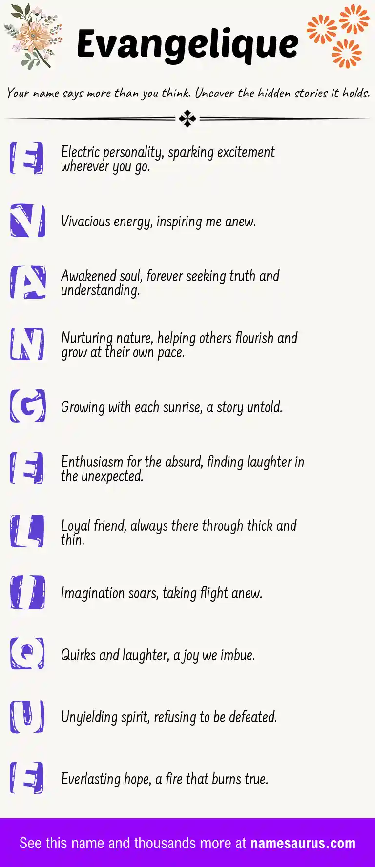 Acrostic poem about Evangelique.