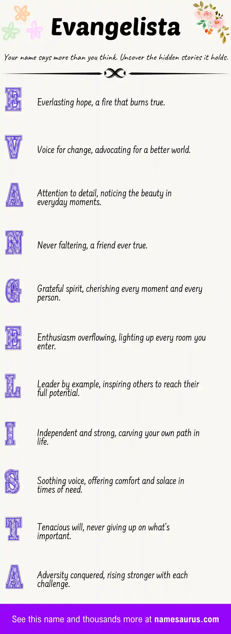 Acrostic poem about Evangelista.