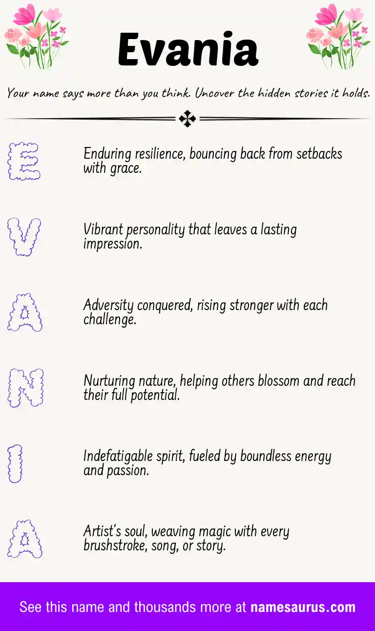 Acrostic poem about Evania.