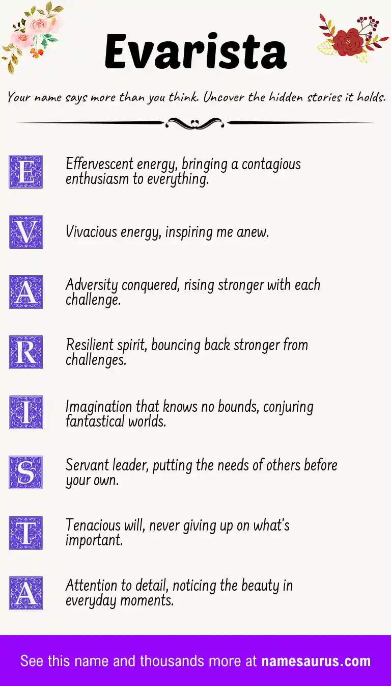 Acrostic poem about Evarista.