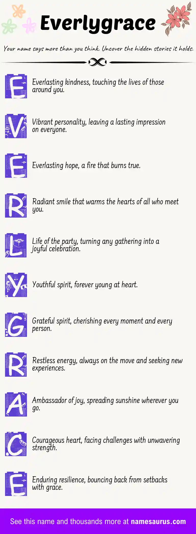 Acrostic poem about Everlygrace.
