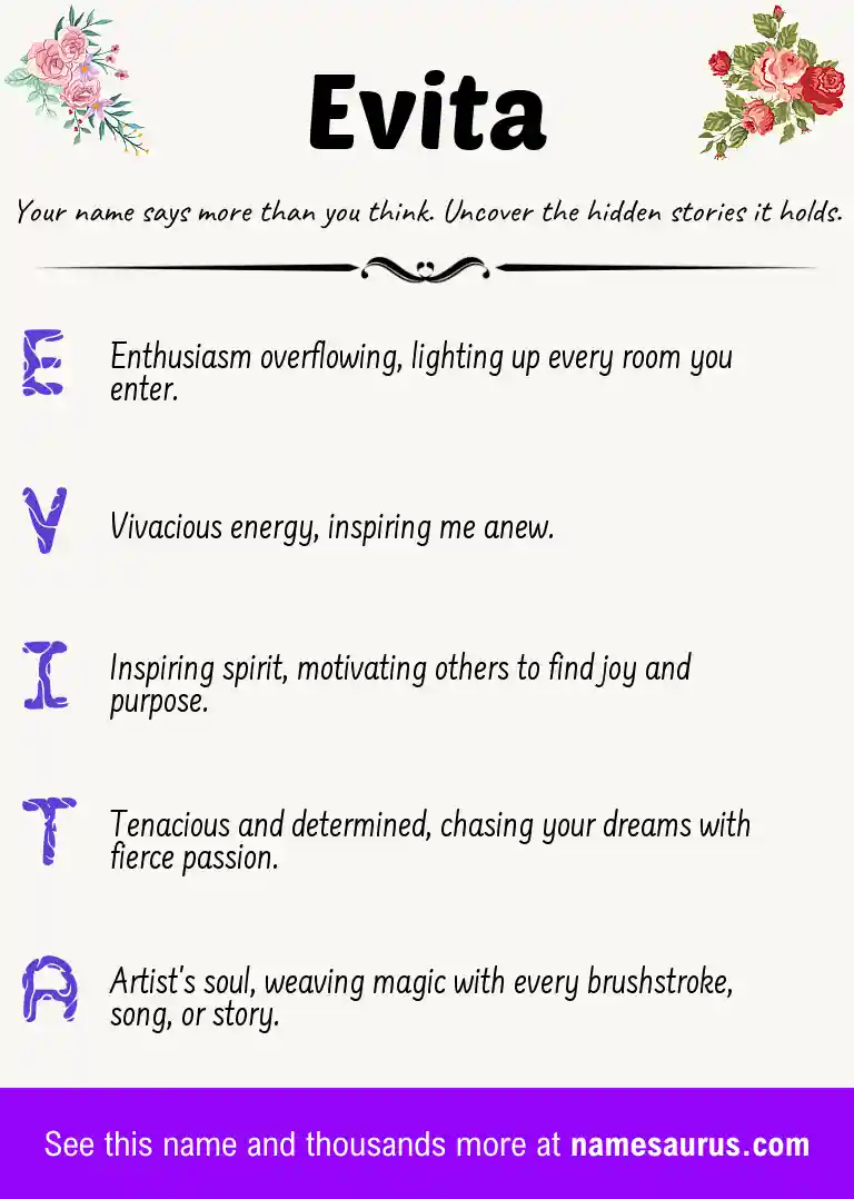Acrostic poem about Evita.
