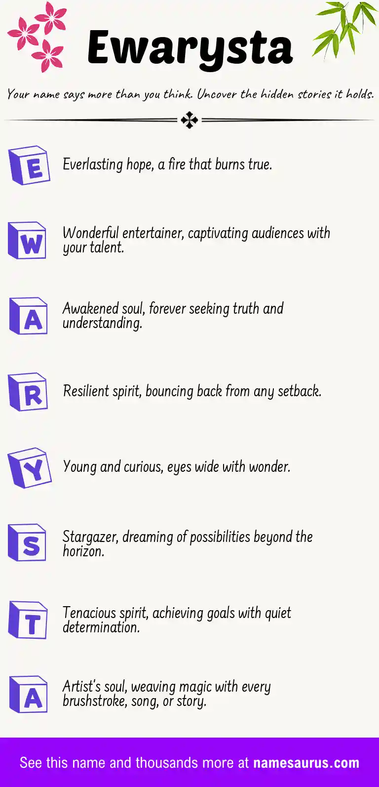 Acrostic poem about Ewarysta.