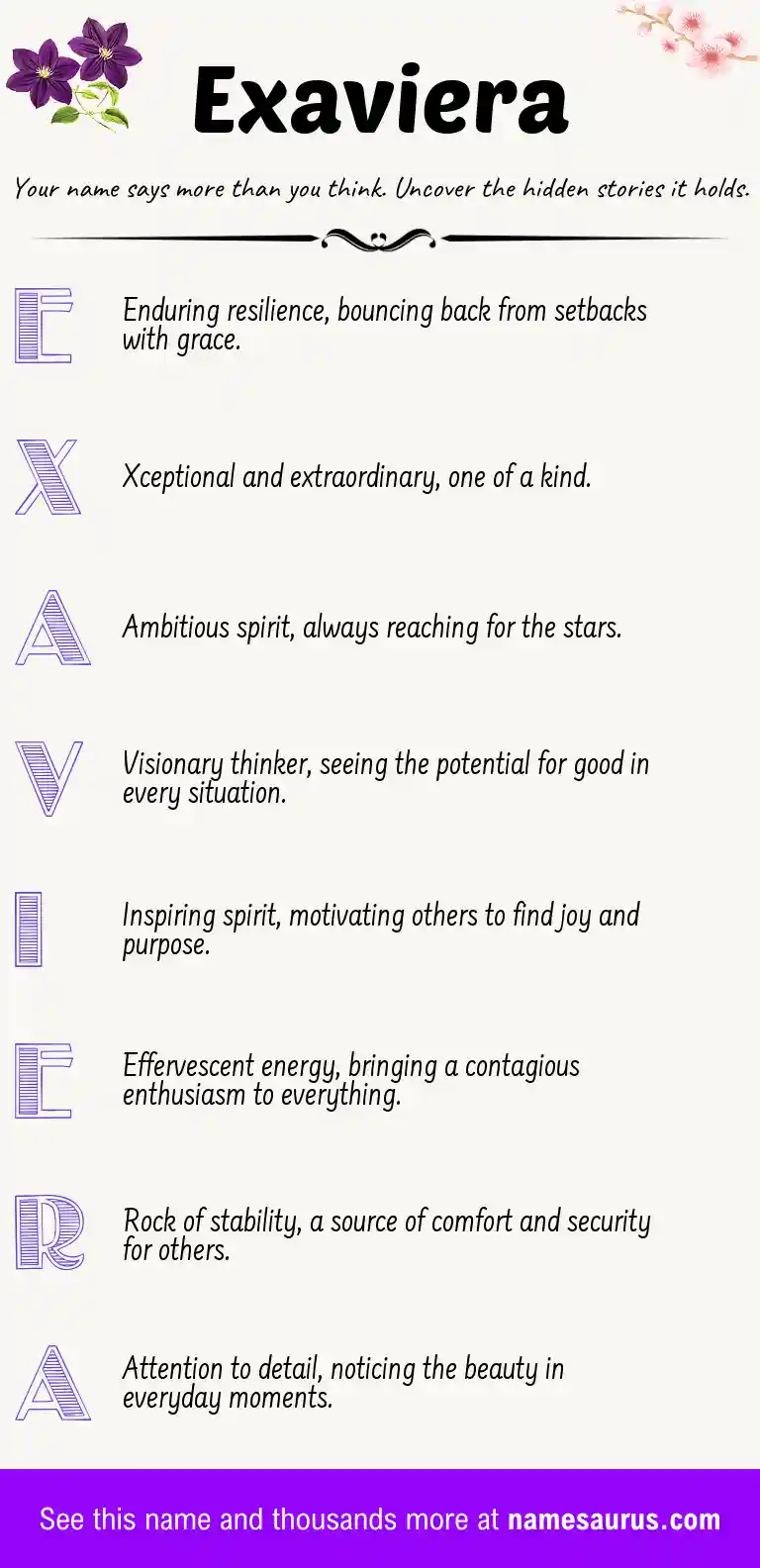 Acrostic poem about Exaviera.