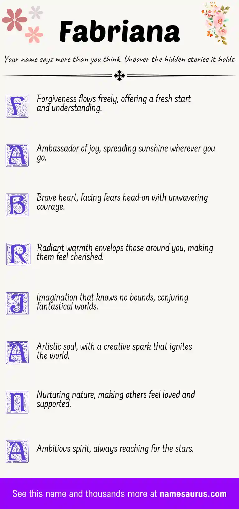 Acrostic poem about Fabriana.