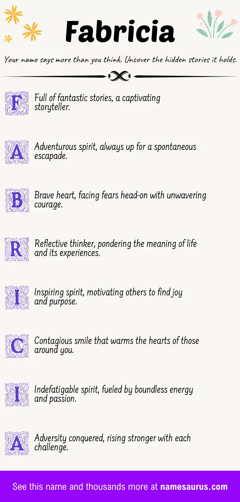 Acrostic poem about Fabricia.