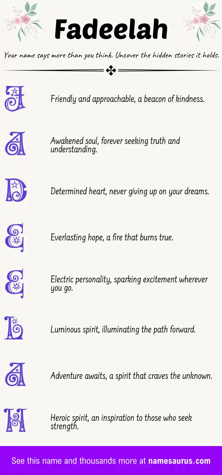 Acrostic poem about Fadeelah.
