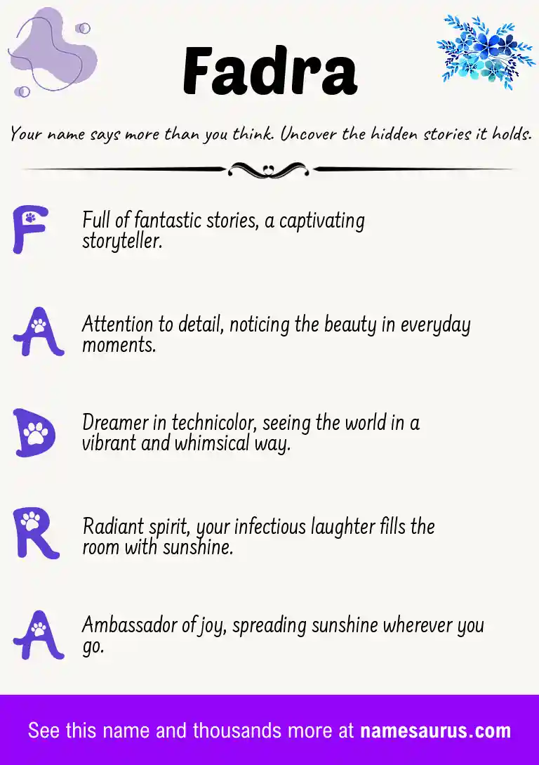 Acrostic poem about Fadra.